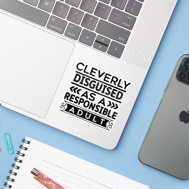 Pegatina Vinyl disfrazado de adulto responsable (Ordenado portátil con iPhone)