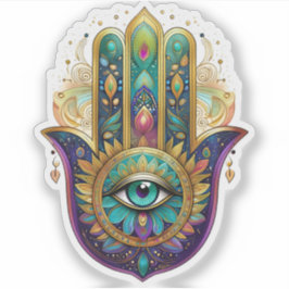 Pegatina Violet Green Gold Petals Hamsa Turquoise Third Eye