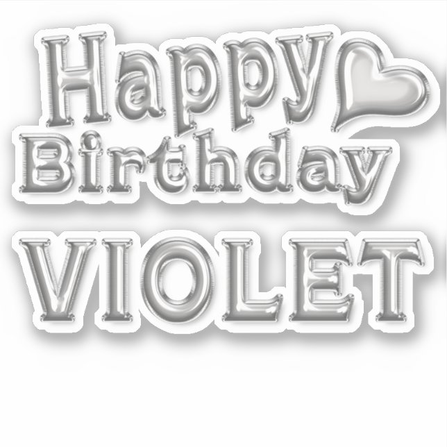 Pegatina Violet Happy Birthday silver Aufkleber Sticker (Anverso)
