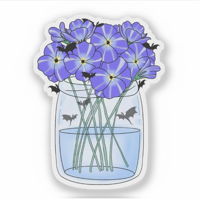 Pegatina Violetas en un frasco con pequeños dragones (Anverso)
