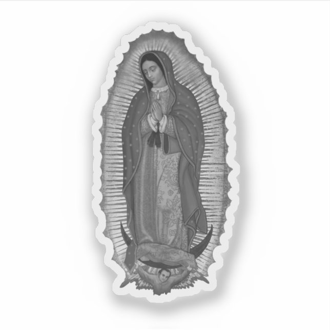 Pegatina Virgen Blanco y Negro de Guadalupe (Anverso)