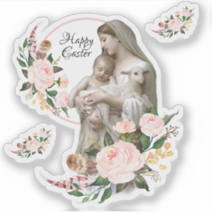 Pegatina Virgen María bendecido con floral religioso de