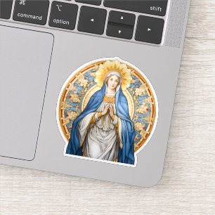 Pegatina Virgen María con un Círculo de Flores de Vinilo