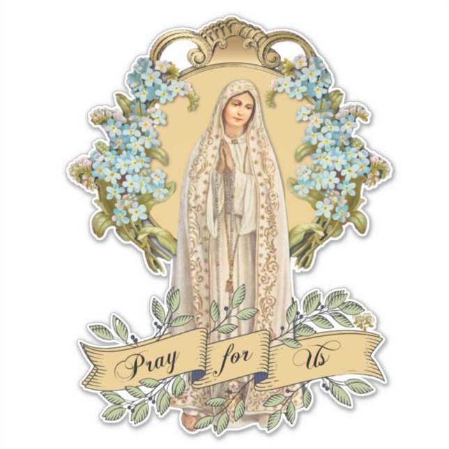 Pegatina Virgen María Dama de Fatima Rosary Prayer (Anverso)