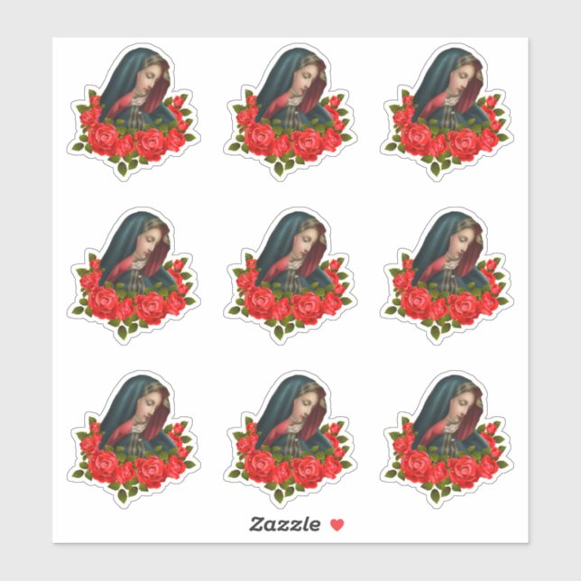 Pegatina Virgen María Triste Madre Roses Rojos (Hoja)