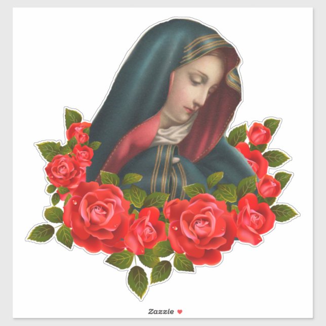 Pegatina Virgen María Triste Madre Roses Rojos (Hoja)