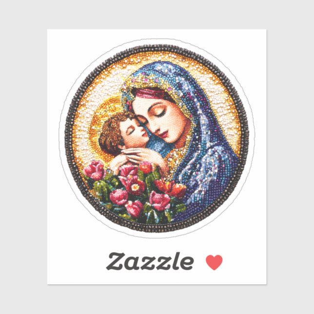 Pegatina Virgen María y Niño Jesús de vinilo (Hoja)