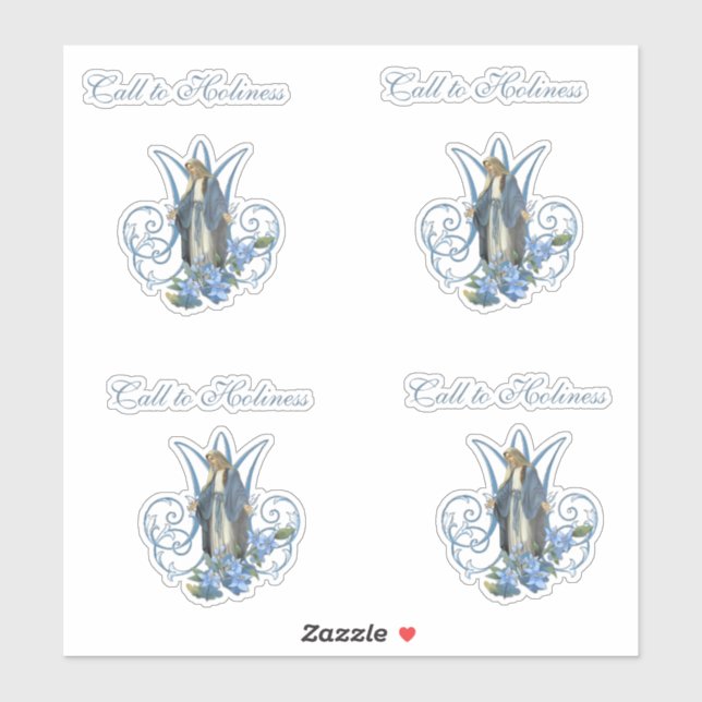 Pegatina Virgen Religiosa María Dama de Grace Flores Azules (Hoja)