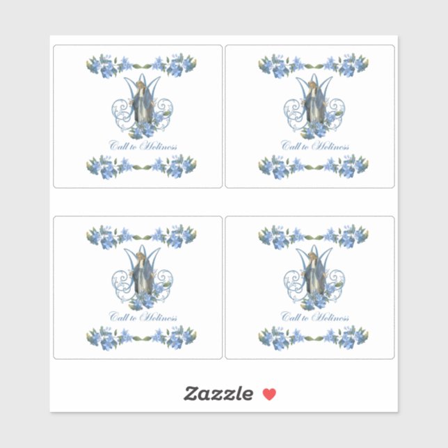 Pegatina Virgen Religiosa María Dama de Grace Flores Azules (Hoja)