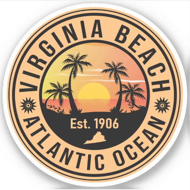 Pegatina Virginia Beach Virginia Retro Sunset Souvenirs 60 (Anverso)