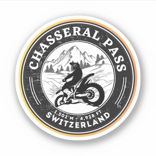 Pegatina Visita en motocicleta a los alpes suizos de Chasse (Anverso)