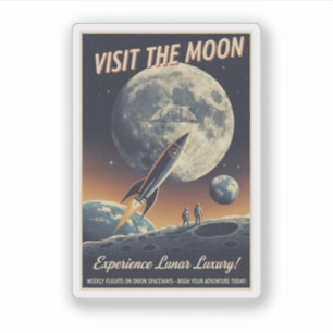 Pegatina Visita la Luna - Póster de viaje retro