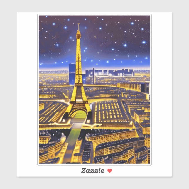 Pegatina Vista aérea de París bajo las estrellas (Hoja)