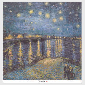 Pegatina Vista del río de la noche estrellada del paseo mar