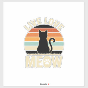 Pegatina Viva Ama Meow Diseño Antiguo de Gato Atardecer_1