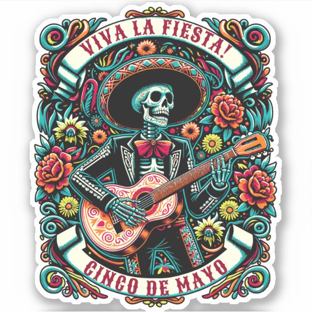 Pegatina ¡Viva La Fiesta! Diseño de Cinco de Mayo (Anverso)