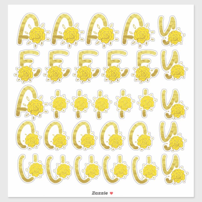 Pegatina Vocas de monograma floral amarillo dorado purpurin (Hoja)