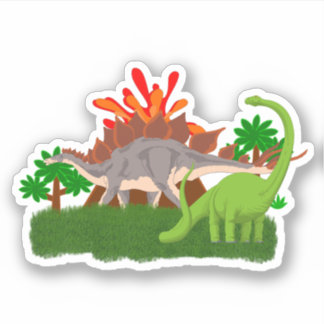 Pegatina Volcán de la isla Dinosaurios en erupción prehistó