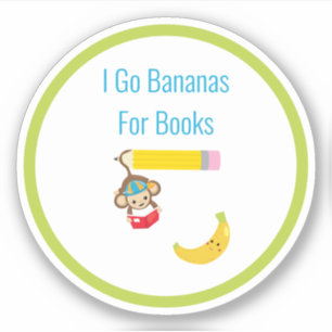 Pegatina Voy a los plátanos para libros leyendo mono
