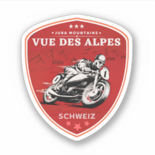 Pegatina Vue des Alpes recorrido en moto por los Alpes suiz