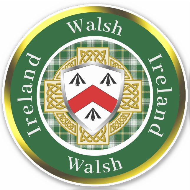 Pegatina Walsh Irish Shield/Celtic Cross Personalizado (Anverso)