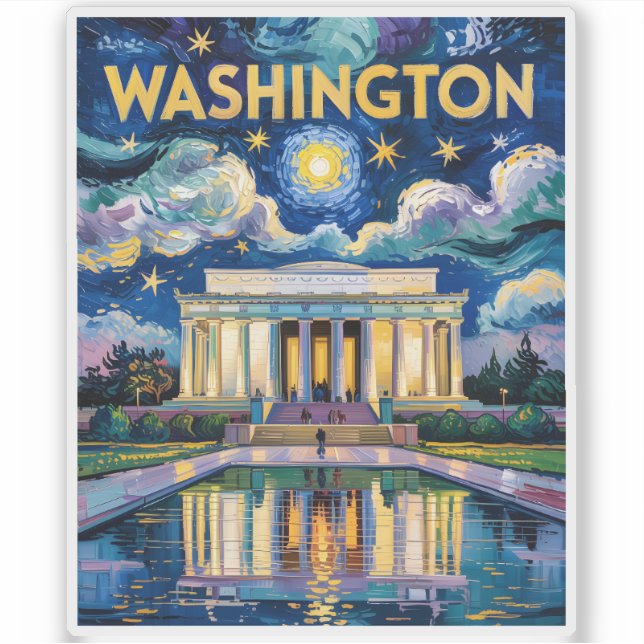 Pegatina Washington DC Lincoln Memorial Vibrant Van Gogh (Anverso)