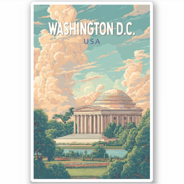 Pegatina Washington DC Thomas Jefferson Memorial Travel Art (Anverso)