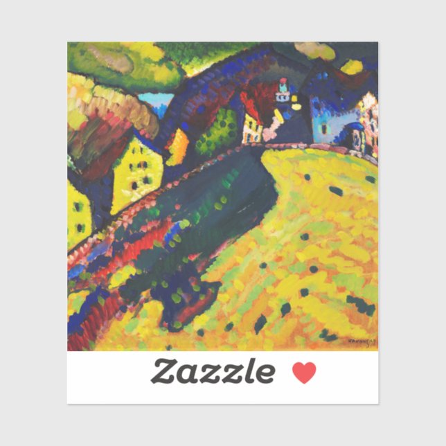 Pegatina Wassily Kandinsky. Casas en Murnau. Expressionismo (Hoja)