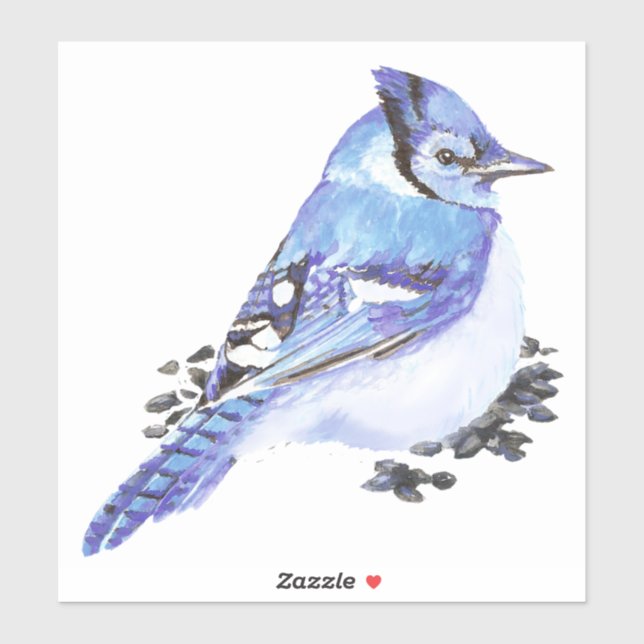 Pegatina Watercolor Azul Jay Garden Bird Naturaleza Art (Hoja)