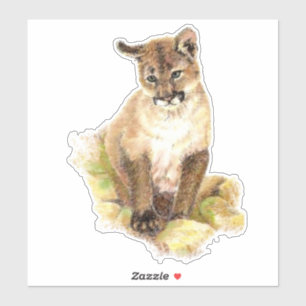 Pegatina Watercolor Cougar, Puma, Mountain Lion Cub Animal