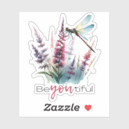 Pegatina Watercolor Dragonfly Wildflower Aesthetic