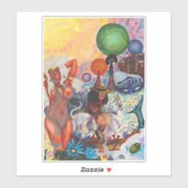 Pegatina Watercolor Fantasy Eros rides white Lioness Woman