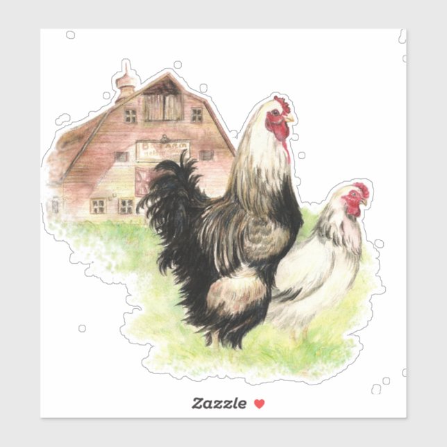 Pegatina Watercolor Farm Chicken Rooster Hen Barn arte (Hoja)