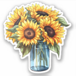 Pegatina Watercolor Floral Sunflower Mason Jar Bouquet