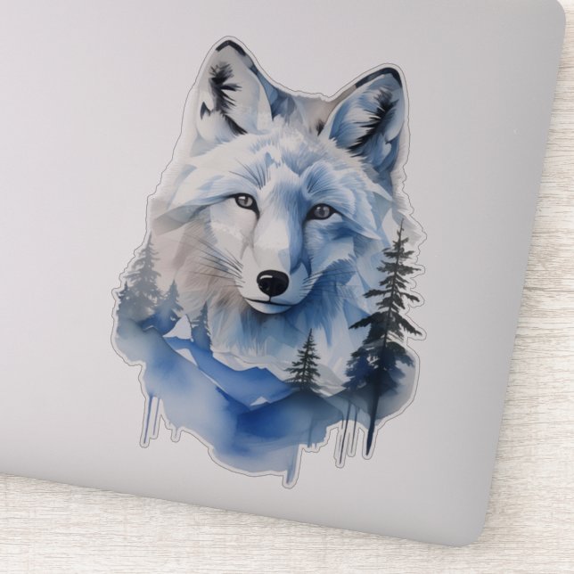 Pegatina Watercolor Frozen Tundra Arctic Fox (Detalle)