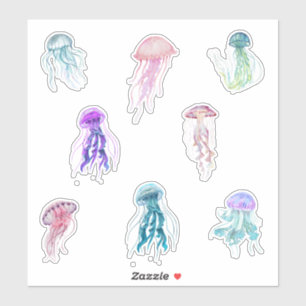 Pegatina Watercolor Jellyfish Marine Life