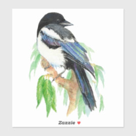 Pegatina Watercolor Magpie Garden Bird Nature Art