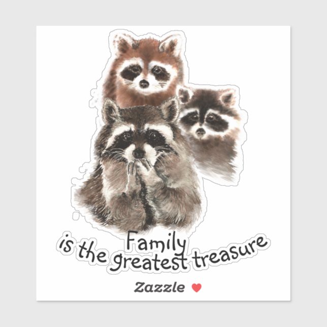 Pegatina Watercolor Raccoon Family Cita Nombre personalizad (Hoja)