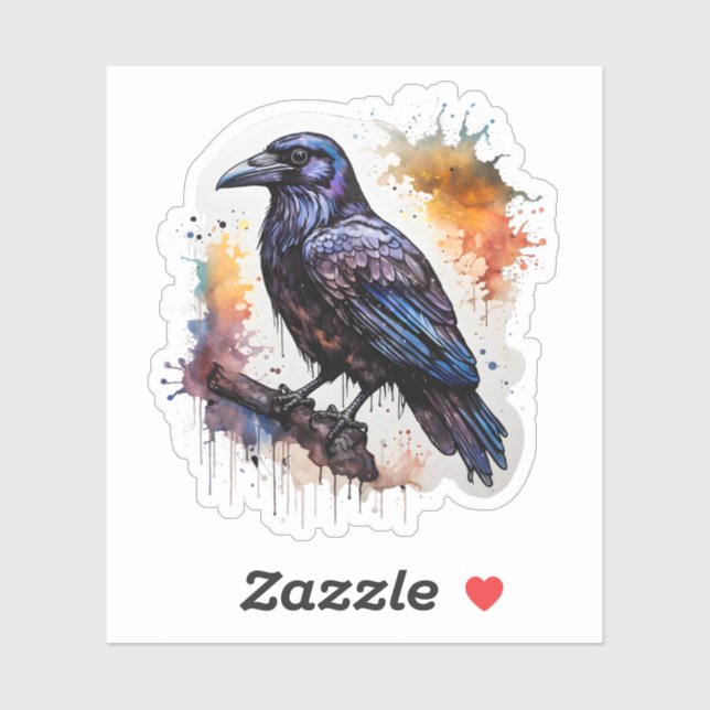 Pegatina Watercolor Raven (Hoja)