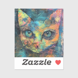 Pegatina Watercolor Vintage Resumen Cat (10)