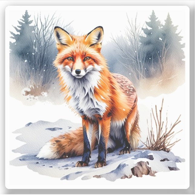 Pegatina Watercolor Winter Fox (Anverso)
