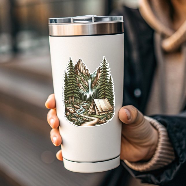 Pegatina Waterfall Campsite Vinyl Sticker | Die-Cut-Sticker (Waterfall Campsite Vinyl Sticker | Die-Cut-Sticker by PiggyPrint Stickers)