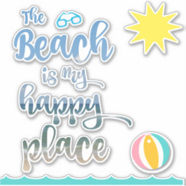 Pegatina Waves, Sun, con The Beach es mi cita de Happy Plac