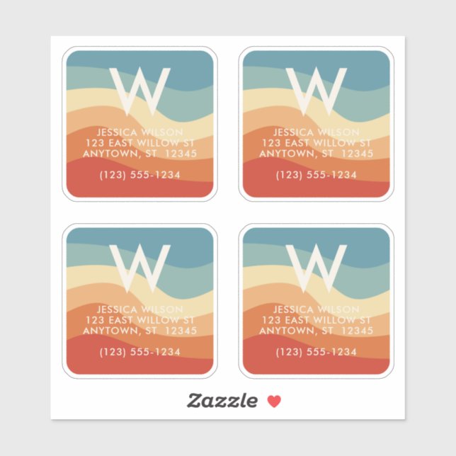 Pegatina Wavy Retro Strin Monograma Personal Contacto (Hoja)