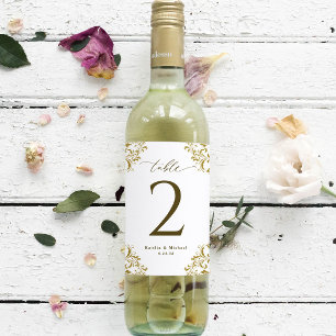 Pegatina Wedding Wine Bottle Table Numbers Vintage Gold