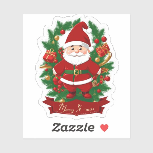 Pegatina Weihnachtsmann mit Tannenzweigen -  (Hoja)