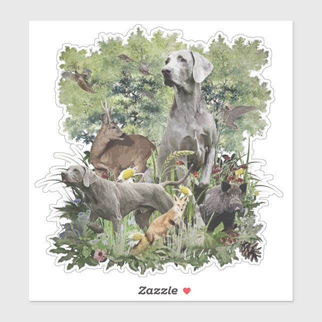Pegatina Weimaraner, "Fantasma gris" (Hoja)