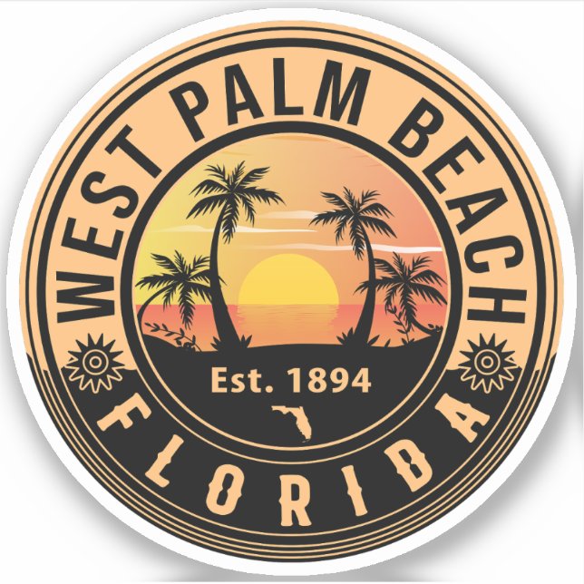 Pegatina West Palm Beach Florida Retro Sunset Souvenirs (Anverso)