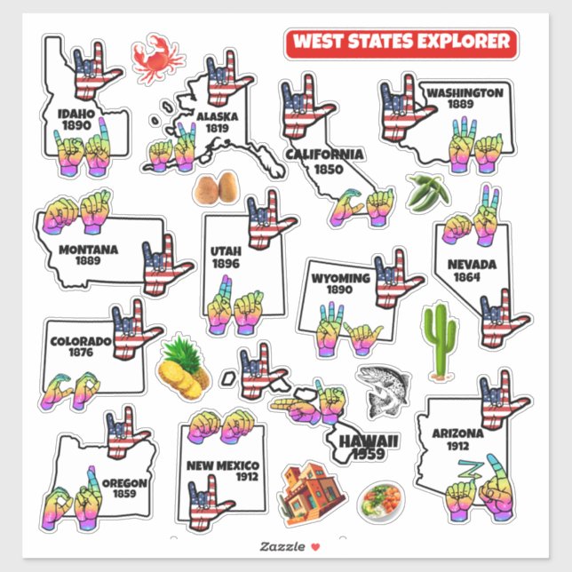 Pegatina West States Explorer — Educational Sticker (Hoja)
