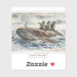 Pegatina Whale Riders Whimsical Whale and Penguin Ocean